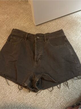 PacSun Women's Raw Hem High-Rise Jean Shorts in Charcoal Brown